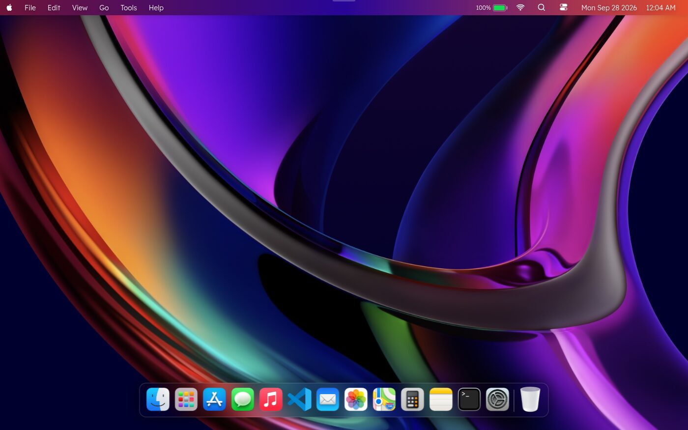 A modern macOS desktop with a colorful wallpaper, a menu bar with the date, and the dock along the bottom.